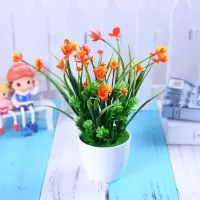 清新蝴蝶兰花绿植盆栽仿真花塑料花绢花套装假花装饰摆件盆栽 水草玫瑰白色带盆