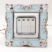 田园欧式 亚克力创意开关贴保护套 插座贴墙贴 树脂开关贴 银边蓝色 银边黑色
