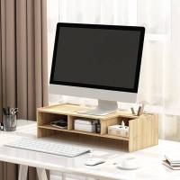 显示器增高架 电脑显示器屏收纳架带抽屉桌面办公室收纳架双层整理高液晶台式笔记本置物架子 浅胡桃C款(三抽屉)