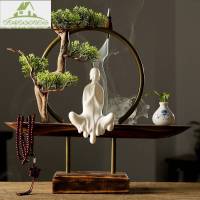 茶桌小摆件 新中式精品摆件树根家居创意玄关装饰品茶桌禅意茶宠摆件倒流香炉 风化木-参禅送倒流香