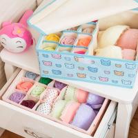 装内衣内裤的收纳盒抽屉式布艺文胸箱放袜子格内衣裤盒子家用大号 17格粉点点可水洗