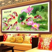 钻石画 新款5d钻石画满钻石绣九鱼图全贴钻十字绣荷花大幅客厅风景砖石画 满钻荷花九鱼图[250*95厘米]多加30%钻量