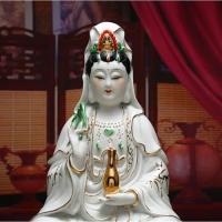 陶瓷观音菩萨佛像家居摆件礼品佛像制作 20寸佛龛+18寸观音一套