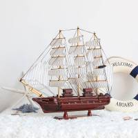 木质帆船模型实木制工艺品地中海风格家居摆件送人礼品 50CM