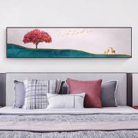 北欧风格卧室装饰画横幅床头挂画现代简约客厅沙发背景墙抽象壁画 两情相悦 50*200(搭配)高清艺术微喷装饰画(油画布