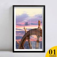 地中海风格有框装饰挂画客厅照片墙壁画希腊爱琴海大海风景小 HX004-E 70cm*100cm单张尺寸D-1#巴西实木黑