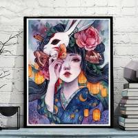 数字油画定制卧室花宴少女大幅填色画手绘油彩画北欧装饰画 花宴少女4 80*100cm需要自己组装内框