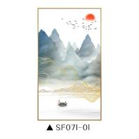 新中式禅意山水画客厅入户玄关走廊过道旭日背有靠山壁画 SF071-01 110*200CMC-1#黑色简易框+油画布