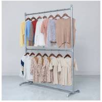 服装架双层落地童女装货架晾晒挂衣架专用单杆中岛升降龙水管架 纳米金色多加40联系客服改价