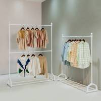 服装落地展示架双层挂衣架白色女装龙架专用婚纱童装货架子双杆