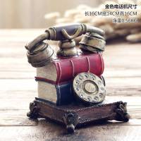 美式树脂摆件复古做旧相机电话机模型创意家居酒吧店铺装饰品摆件 绿色电话机