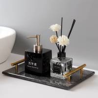 酒店洗手液瓶浴室套装按压空瓶卫生间乳液分装瓶样板房大理石托盘 500ML黑瓶+香薰+大理石把手托盘