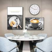 餐厅装饰画现代简约壁画三件套饭厅挂钟饭堂歺厅装饰家庭墙面装 午茶时光1 大套组:左60*90右50*75[适合3米左右墙