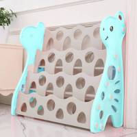 儿童书架简用落地宝宝玩具收纳架幼儿园图书架塑料卡通绘本架 萌小鹿加大加厚四层蓝色带收纳盒