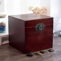 实木带锁木箱复古正方形储物箱收纳木箱子木质方盒子大号书箱密码 大方盒22.5*22.5*21cm