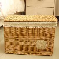 收纳箱整理箱藤编衣帽间书籍玩具衣服收纳筐柳编收纳盒编织框子** 原木色麻布 大号50*35*35