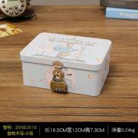时尚复古马口铁盒子包装盒大号创意简约储物密码盒桌面带锁收纳盒密码锁整理收纳盒 红色雨林款套装