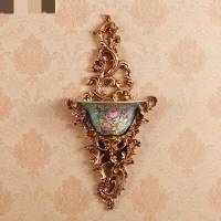 欧式壁挂墙上壁饰花瓶创意挂壁树脂挂饰时尚墙壁复古挂件饰品家居 奢蓝牡丹配6束包蕾花