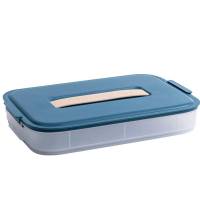 手提速冻饺子盒冰箱收纳盒混沌盒保鲜盒不粘托盘可叠加 墨蓝一层