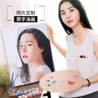 diy数字油画定制明星人物情侣婚纱照片订做创意油彩装饰画手工手绘填色油彩画 100*150(无内框) 42色亚麻画布