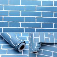 仿墙纸自粘防水防潮可擦洗墙壁纸饭馆餐厅装修砖头块墙贴 地中海蓝砖(45厘米宽10米长)