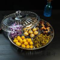 放心购 欧式现代创意客厅干果盘分格带盖零食坚果干果盒透明塑料有机玻璃 大号直径35cm(超大茶几适用)