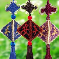 2020新款印花十字绣平安福汽车挂件十字绣全珠绣十字绣车内挂饰平安符 [蓝底黄字]精准印1个