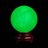 2020新款夜明珠天然夜光石亮原石学光球夜光球水晶球摆件家居 直径15厘米送底座绿光