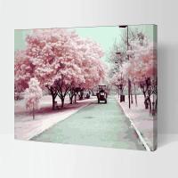 diy数字油画 客厅风景花卉大幅手绘油彩装饰画 粉色樱 G404樱花飞舞 60*75带内框2.5cm厚(彩板)两套颜料+