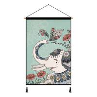 中式民族风抽象布艺挂毯客厅书房挂画沙发背景墙面电表箱装饰挂布 花朵小象45*120