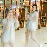 双帽檐雨衣雨裤套装成人男女式防水全身分体户外透明薄款野趣雨衣