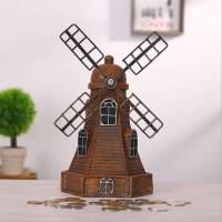 复古风车存钱罐 美式家居装饰品储蓄罐 树脂工艺品 复古桔