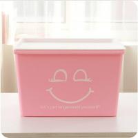 家居塑料收纳箱 收纳盒 儿童箱子衣服储物盒 整理箱子 笑脸粉色 大号37*28*26cm