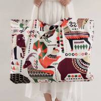 幼儿园装被子的袋子手提包棉印花帆布整理收纳包手提包 动物卡通 85cm*65cm(拉链款)