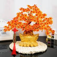 手工DIY串珠编织制作树材料包创意摆件发财树材料包饰品th 特大号金蟾-黄色树送旋转底座