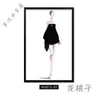 放心购 服装店装饰画女装店铺装饰品美女时尚现代简约背景墙 HH015-1 80*120cmD-1#实木边框黑色单幅价格