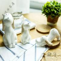 放心购 美式可爱陶瓷仿真小动物摆件 田园乡村小清新猫头鹰办公桌装饰物 大号小狗三件套