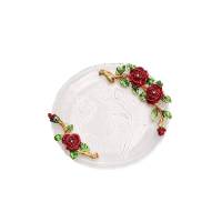 珐琅彩托盘水晶玻璃盘托盘盘子水果盘茶杯盘欧式茶盘 红玫瑰托盘