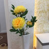 客厅假花仿真花落地高枝室内装饰大红色绢花中式塑料花摆件 3头牡丹黄色