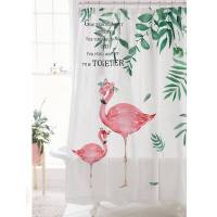 北欧ins现代清新热带植物隔断卫生间厨房窗帘帘涤纶浴帘-火烈鸟