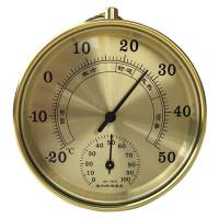 室内温度计 家用时尚大表盘温度计表实验室仓库金属两用湿度计壁悬挂式高精度表 香槟色