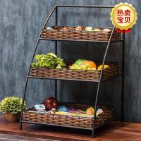 零食镂空货置物架藤编篮小食品桌上展示架电影院收纳框店铺食品架 二层大号长60宽40高40