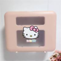 创意卡通免打孔纸巾盒 卫生纸纸抽盒卫生间壁挂式挂墙 厨房置物架 Kitty站款