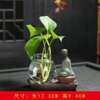 创意摆件 和尚小花器家居装饰品茶桌水培花插花瓶陶瓷玻璃水培 盘坐仕女水培花插
