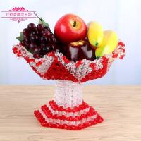 手工串珠diy糖果盘 编织水果盘材料包珠子创意家居饰品摆件工艺品 透明珠红色-高脚莲花果盘材料包