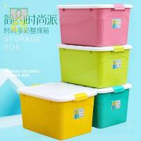 收纳箱 大号塑料特大号80L加厚套装收容箱家用装衣服整理箱儿童玩具箱学生零食有盖储物箱 蓝+红+黄(3个装)