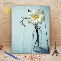 diy数字油画简易手绘画填色画油彩画风景花卉客厅装饰画涂色挂画 乳白色A715小小邹菊 6075彩色+黑/白/金色外框