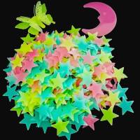 墙上装饰品蝴蝶月亮荧光贴字发光星星贴夜光贴纸3d立体流星雪花贴 400星星+6蝴蝶+6月亮