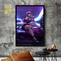 工业风游戏海报挂画LOL电竞主题网吧壁画吃鸡网咖装饰画 乳白色伊芙琳 60*80厘米美观大气