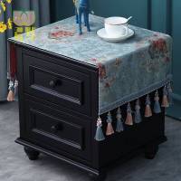 欧式床头柜盖布盖巾家用卧室梳妆台桌布防尘罩长方形打印机台 舒曼尔蓝色(吊穗款)床头柜盖布 45*110(含吊穗尺寸在内)